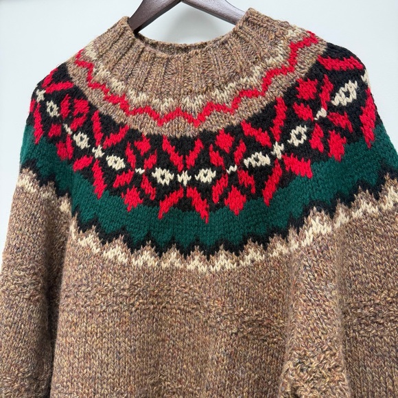 GAP Vintage Fair Isle Brown Wool Long Sleeve Hand Knit Sweater Large Unisex ‘90s - Picture 4 of 13